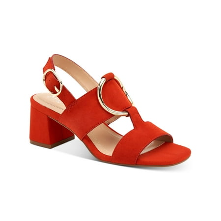 

ALFANI Womens Red Circle Hardware Detail Cushioned Strappy Gwenna Square Toe Block Heel Buckle Leather Slingback Sandal 6.5 M