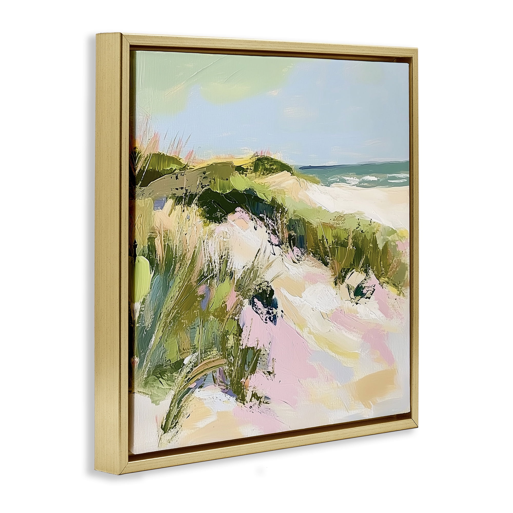 Stupell Industries Pastel Coastal Dunes at Sunrise Gold Framed Floater Canvas Wall Art, design by Heidi Kuntz