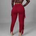 thumbnail image 6 of YYDGH Women's High Waist Fringe Jogger Sweatpants Bodycon Stretch Slim Tassels Side Long Pencil Bottoms Wine Red XL, 6 of 8