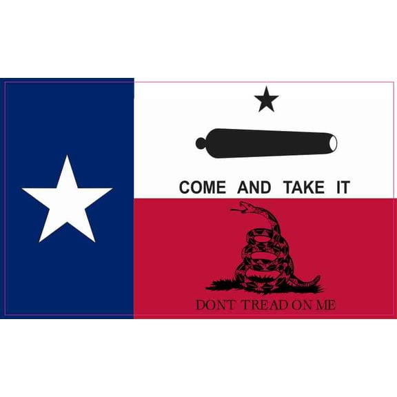 5in x 3in Black Print Gonzales Gadsden Texas Flag Sticker