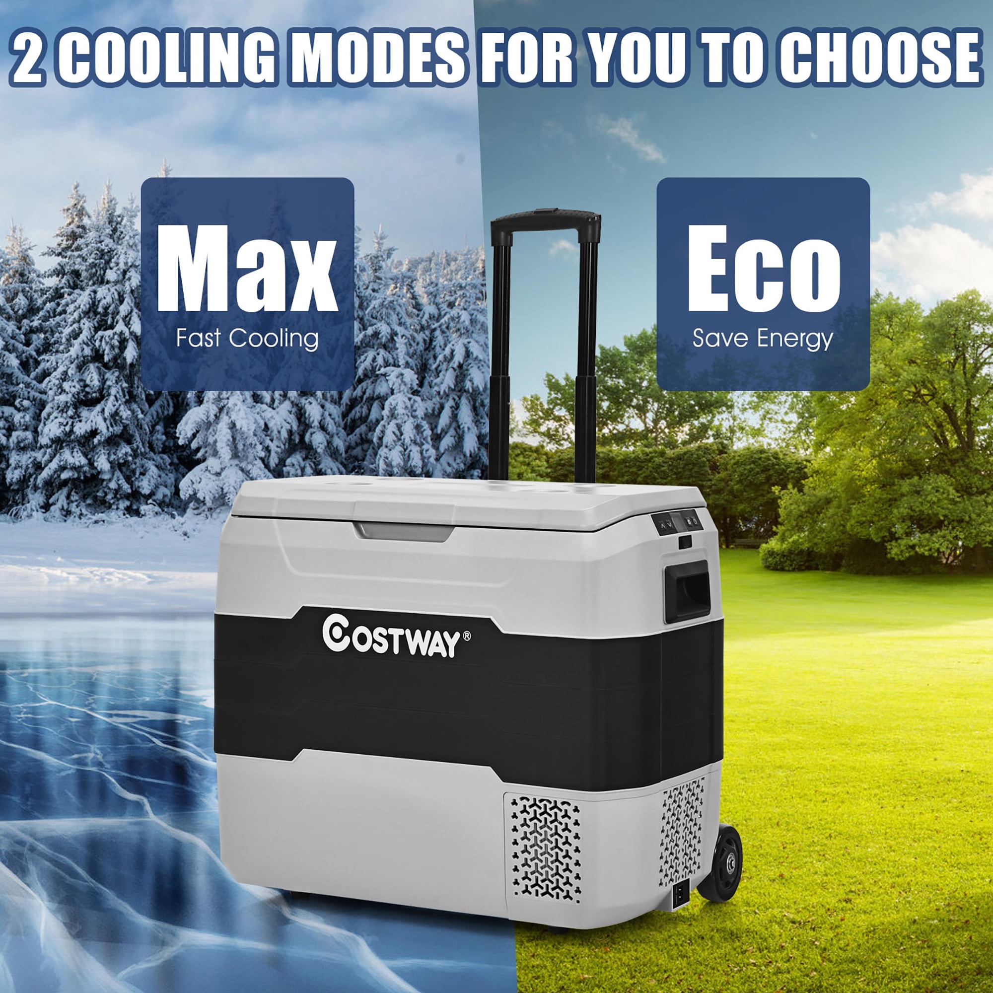 Costway 53 QT Portable Car Refrigerator Dual-Zone Car Cooler for RVs Gray