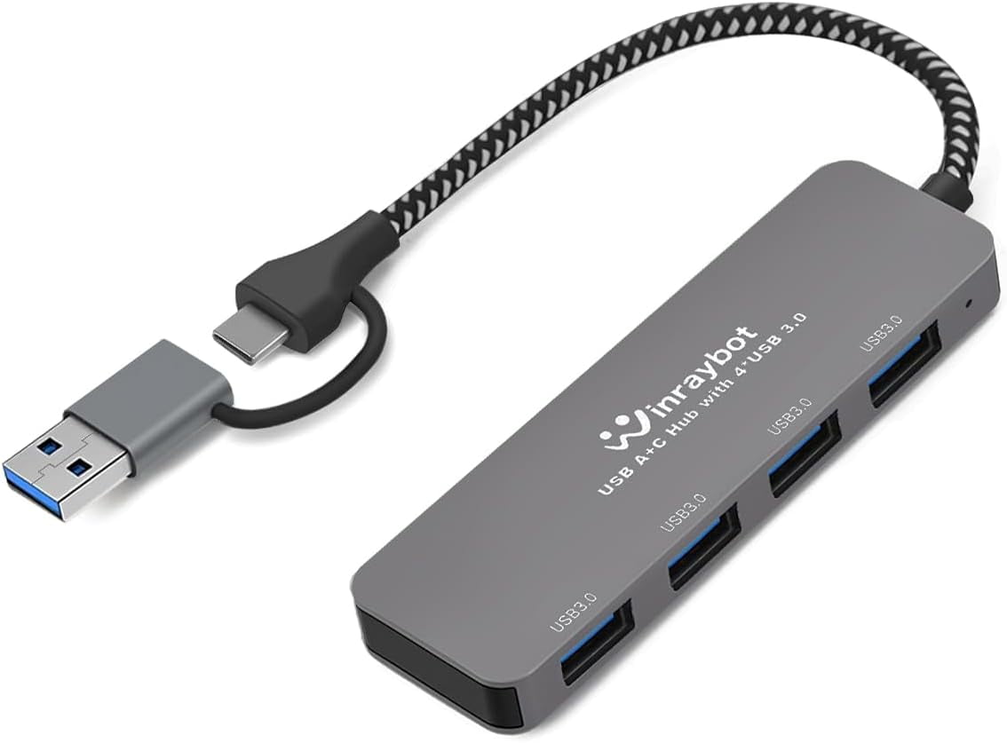 HRTGFD-USB Hub, 4 Port USB 3.0 Splitter, USB Port Hub Extender, USB C Hub 1 in 4 Out for Laptop, PC, USB A Hub USB 3.0 Port Extender USB C Hub Plug and Play