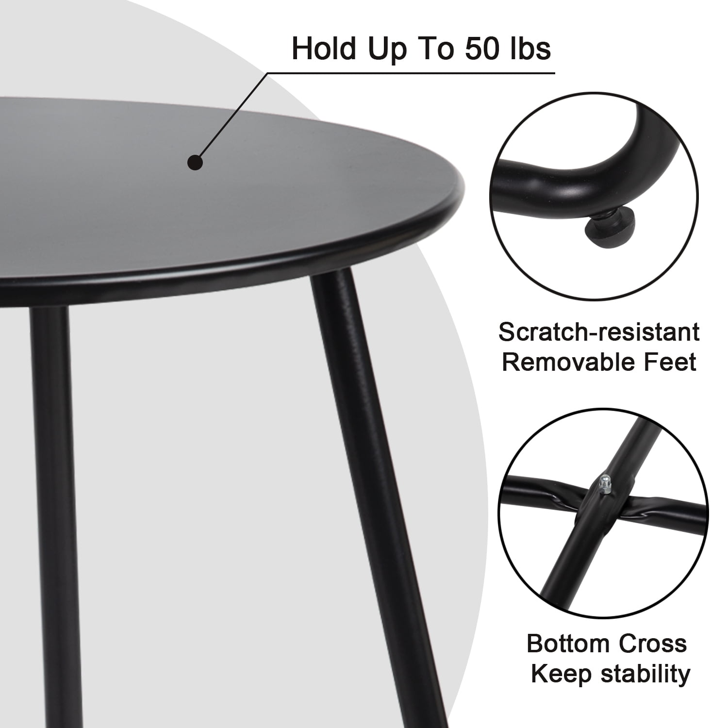 CERBIOR Round Metal End Table, Modern Nightstand, Weather Resistant, Side Table for Small Spaces, Living Room, Bedroom, Balcony Yard (Bright Black)