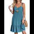 thumbnail image 1 of Vestido de Verano para Mujer 2025, Sin Mangas, con Tirantes Finos y Cuello en V, Informal, Estilo Swing. Azul Pavo Real S, 1 of 7