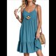 thumbnail image 1 of Vestido de Verano para Mujer 2025, Sin Mangas, con Tirantes Finos y Cuello en V, Informal, Estilo Swing. Azul Pavo Real XL, 1 of 7