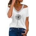 thumbnail image 1 of Gibobby Playeras Deportivas Blusa de manga corta con estampado de diente de león y cuello en V de verano para mujer（Blanco， XL), 1 of 5