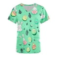 thumbnail image 3 of Jinhomg Cute Scrubs for Women Fancy Bunny and Easter Eggs Graphic Holiday Tops Lightweight Casual Short Sleeve V-Neck Nurse Workwear with Pockets Green L, 3 of 4