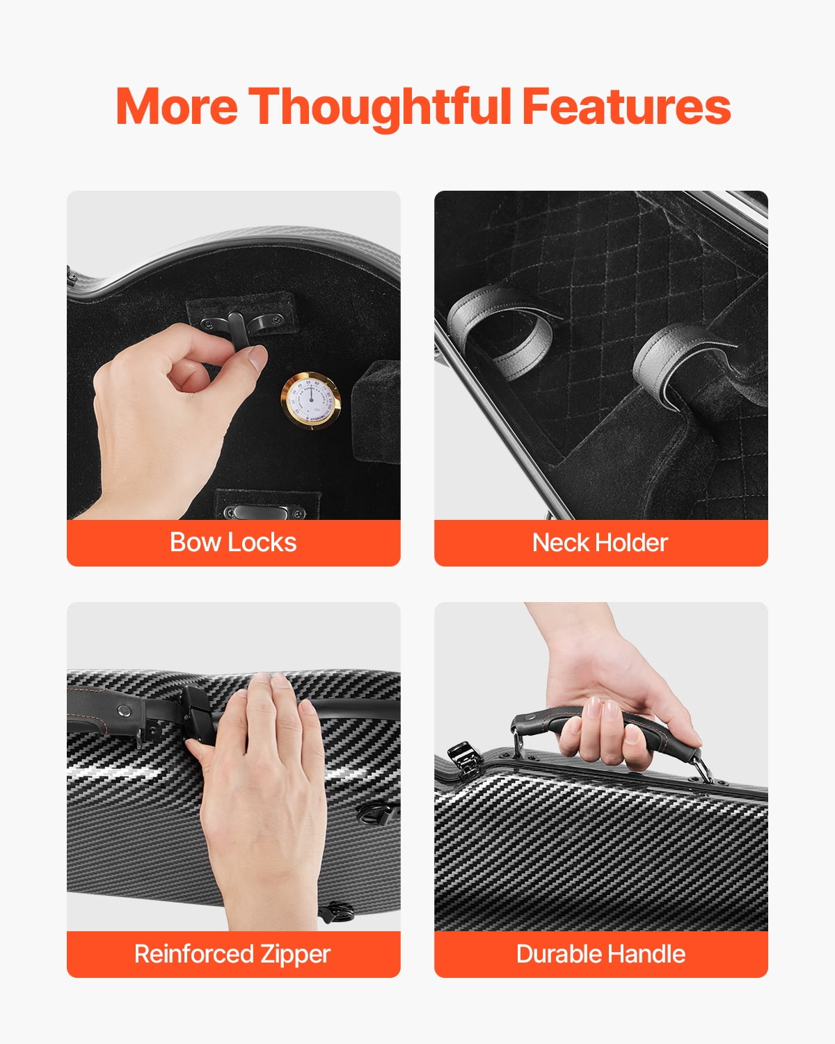 VEVOR 4/4 Full Size Violin Case, Built-in Hygrometer, Lightweight Portable Travel Carrying Bag, with Plush Lining, Dual Shoulder Straps, Anti-Scratch, Professional Triangular Shape, for Violin