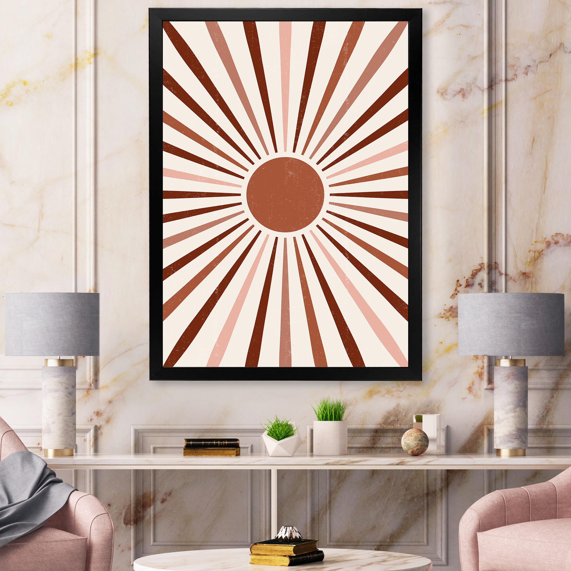 Designart 'Radiant Geometric Sun' Modern Framed Art Print
