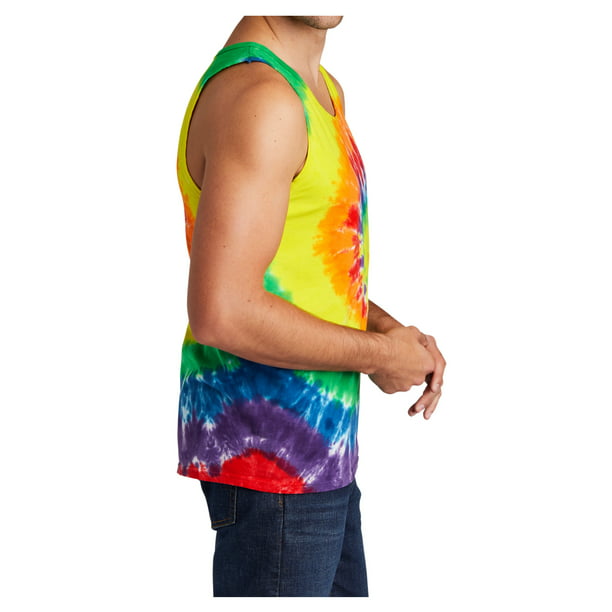 Mens Cotton Top Tie-Dye Sleeveless Shirt for Sports, Gym, Fitness Multi Color 4X-Large