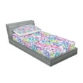 thumbnail image 2 of Ambesonne Floral Fitted Sheet & Pillow Sham Set, Colorful Vintage Curls, Twin, Multicolor, 2 of 2