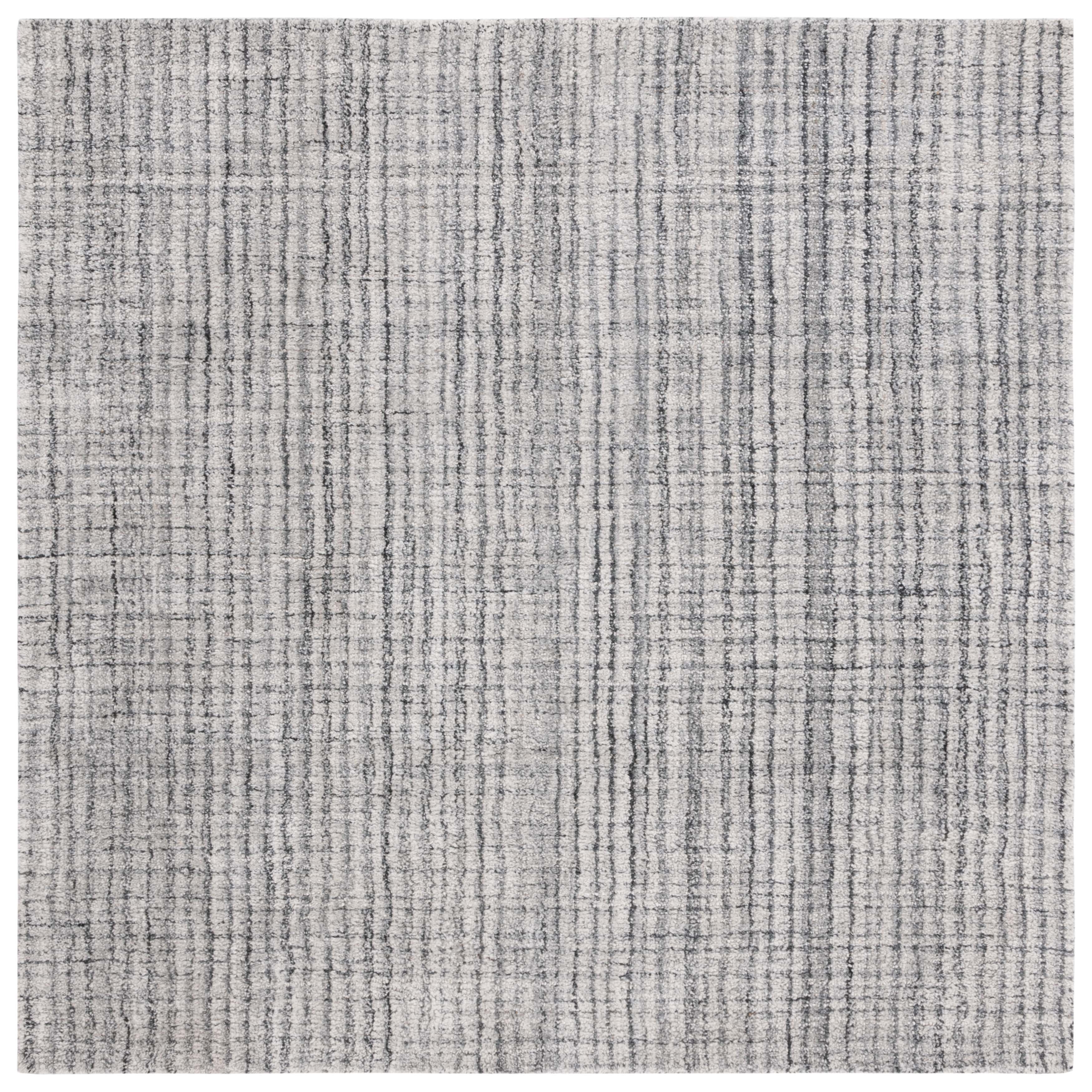 SAFAVIEH Abstract Charlie Striped Polyester Area Rug, Grey/Ivory, 6' x 6' Square