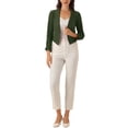 thumbnail image 2 of Chaqueta de mujer Allegra K con solapa acanalada y mangas fruncidas, blazer de negocios recortado en verde ejército, 2 of 6