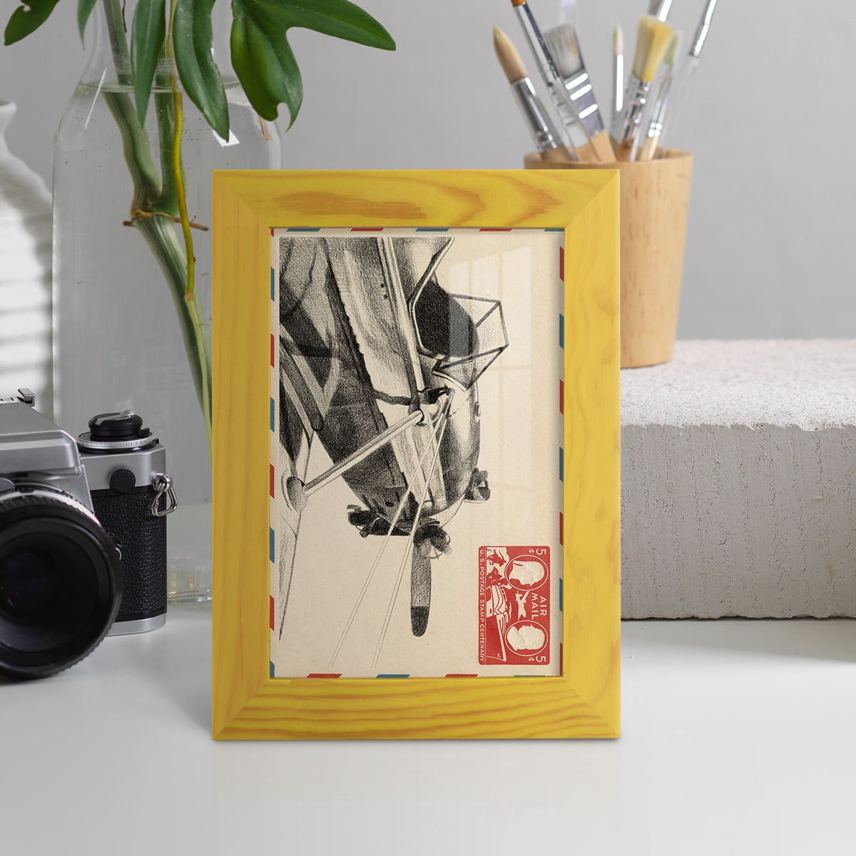Vintage Airmail I -Framed Print w/glass-Sunflower Yellow
