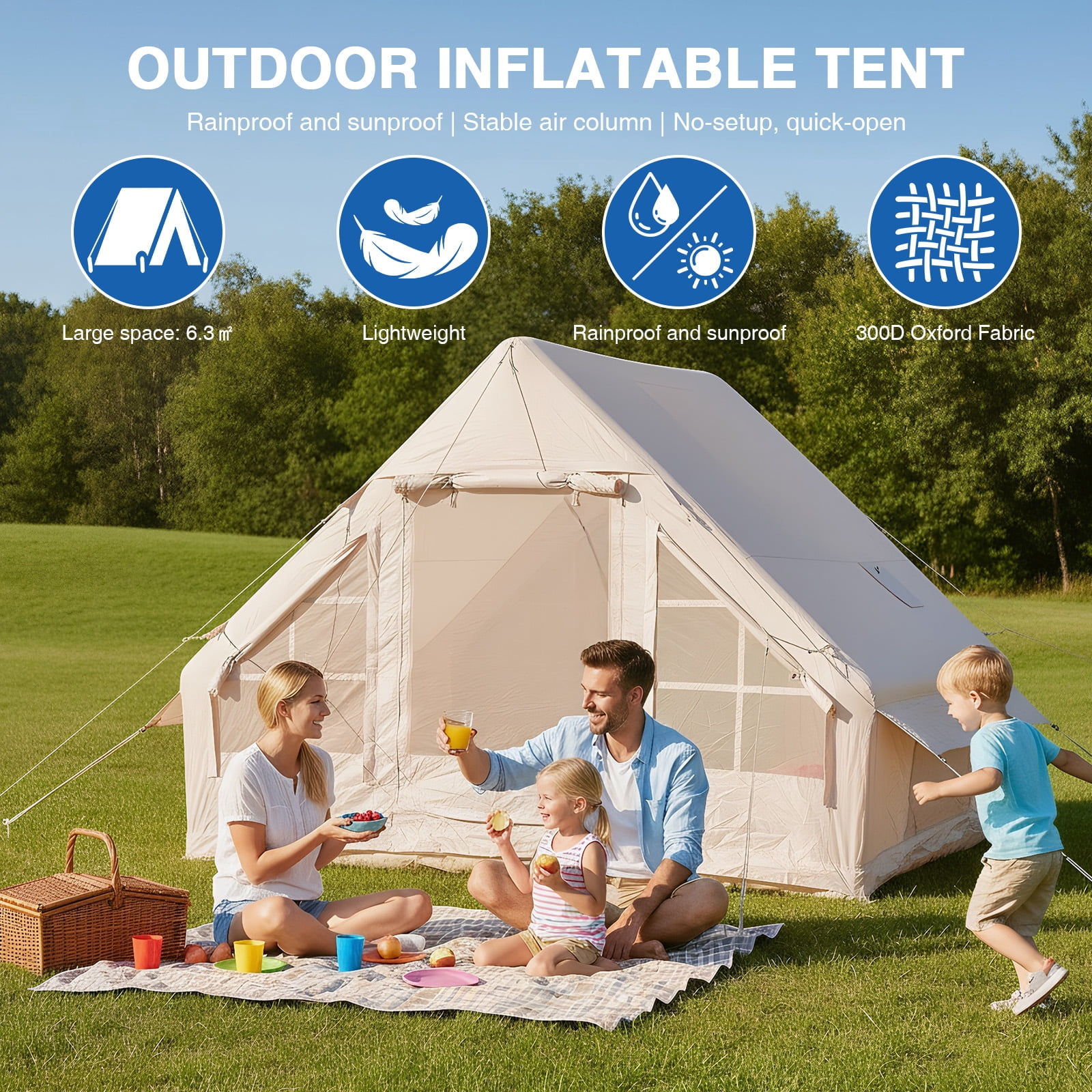 Btidfty Air Glamping Tents with Pump Glamping Camping Tents House Waterproof Oxford for 4 Seasons