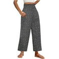 thumbnail image 7 of Womens Casual Floral Print Pants Loose High Waist Wide Leg Flowy Ankle Length Trousers Summer Beach Vacation Boho Pants Womens Sweatpants with Pockets Black XL, 7 of 7