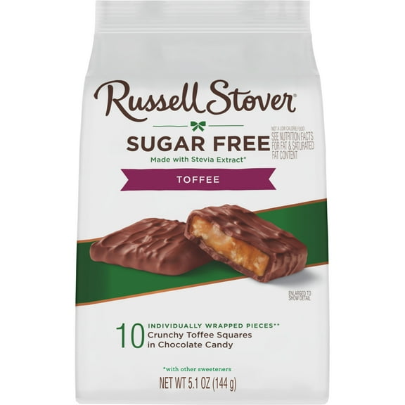 RUSSELL STOVER Sugar Free Toffee Squares in Chocolate Candy, 5.1 oz. bag