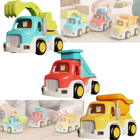 Toy Cars for Toddlers 1-3 Friction Powered Light Sound Mini Trucks (Excavator Dumper Fire Engine) Educational STEM Toy for Boys and Girls Indoor Outdoor Play Birthday Gift for Preschool Kids Green