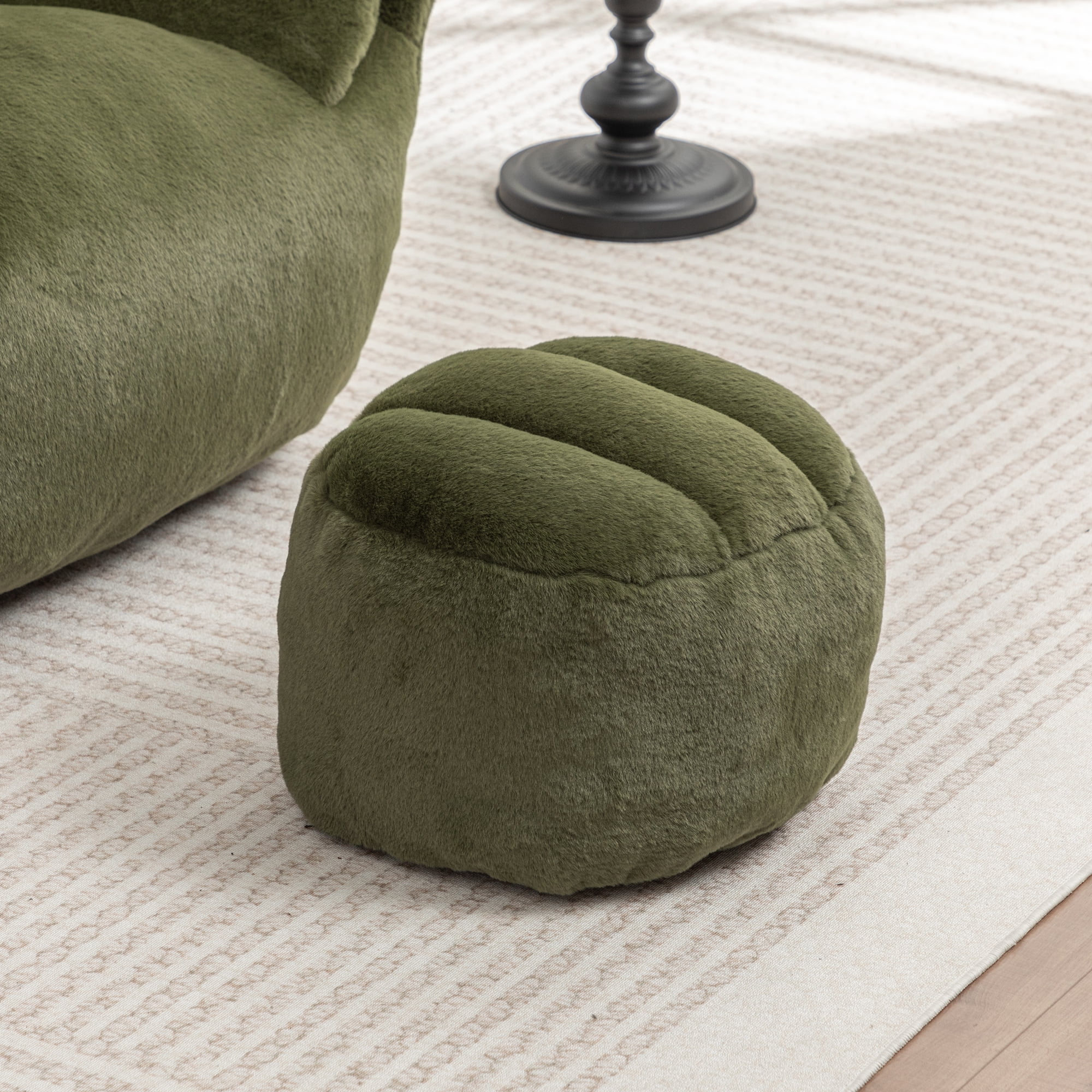 Bean Bag Chair, Comfy Bean Bag Sofa with Back Support, With Footstool,Faux Fur Bean Bag Chair for Adults and Kids, Stuffed Floor Sofa for Living Room, Bedroom,Green