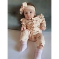 thumbnail image 4 of Newborn Baby Girl Long Sleeve Letter Ruffle Romper and Headband Outfit Set Beige 0-3 Months, 4 of 6