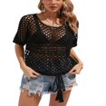 thumbnail image 1 of Femmes Cover-up Manches Courtes Col Rond Évidé Laçage en Vrac Été Beachwear, 1 of 7