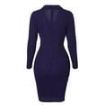 thumbnail image 5 of Women Long Sleeve Work Office Business Pencil Dress Deep V Neck Casual Bodycon Cocktail Party Wrap Mini Dress, 5 of 6