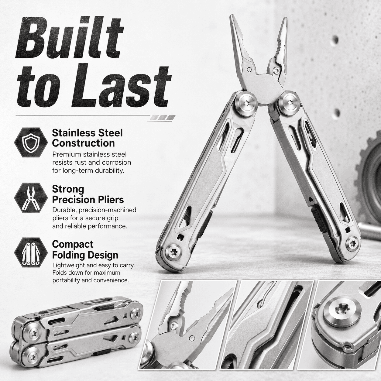 YA YATECH 19-in-1 Multitool Pliers, Stainless Steel Multi-Purpose Tool with Sheath, Foldable Pocket Knife, Saw, Screwdriver, Ruler for Camping, Hiking, Home Repair, EDC Gear