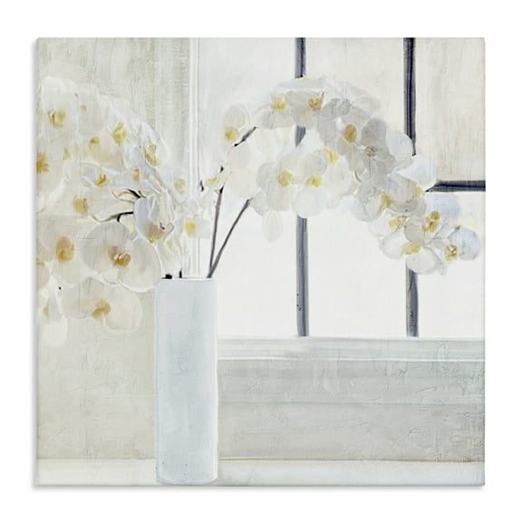 Stupell Industries Orchid Stems Windowsill Plants & Flowers Painting Wrapped Canvas Art Print Wall Art, 17 x 17