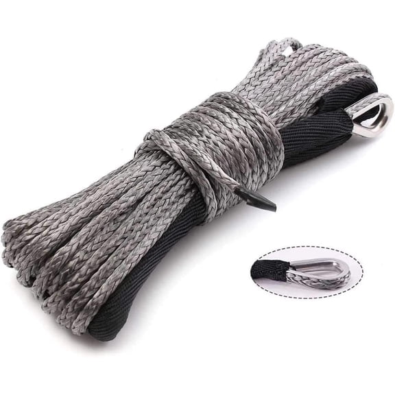 1/4 Inch x 50 Feet 9,500LBs Synthetic Winch Line Cable Rope with Black Protecing Sleeve for ATV UTV(Gray)