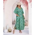 thumbnail image 3 of LA LEELA Women's Summer Batik Caftan Long Loungewear Dashiki House Dress with Pockets Sleepwear for Women Nightgown 1X-2X Ethnic, Green, 3 of 5
