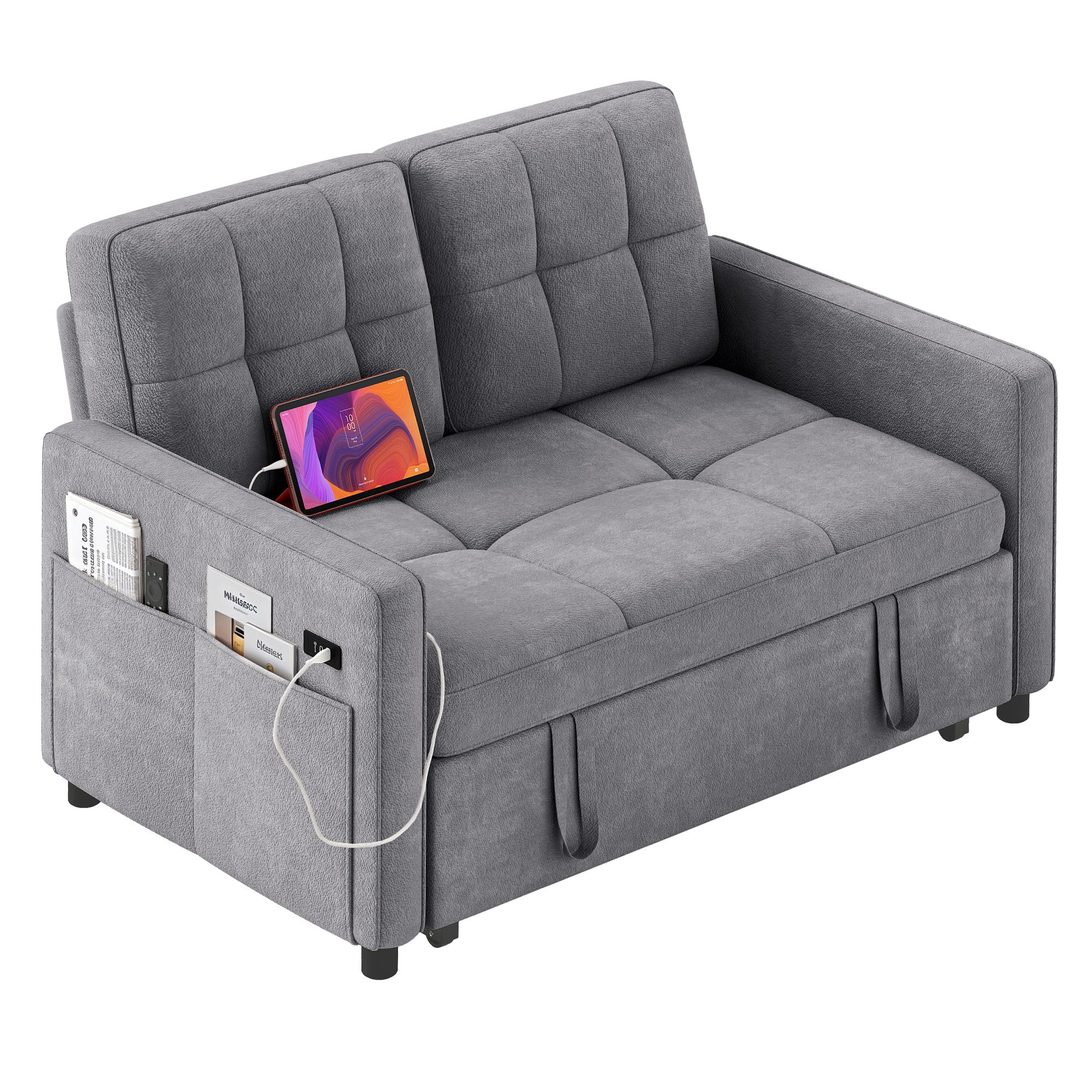 Uforic 3-in-1 Convertible Futon Sofa Bed, Modern Couch Cat-Scratch-Proof Loveseat Sleeper for Small Place, Gray