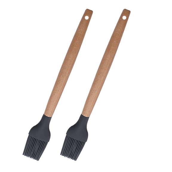 FOMIYES 2Pcs Durable Silicone Basting Brush with Wooden Handle for Barbecue Kitchen Use