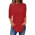 thumbnail image 2 of AKEGAMN Fashion Casual Round Neck Three Quarter Sleeve Solid Color Top, Red S-5XL, 2 of 5