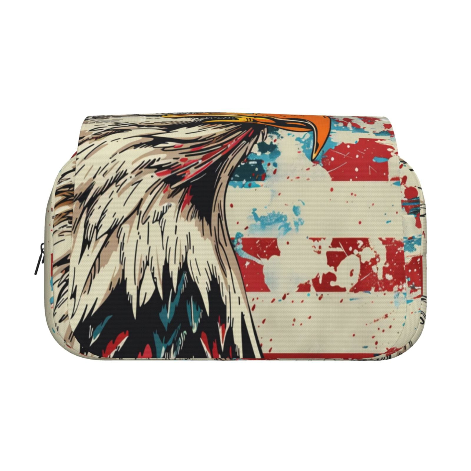 Rateoe Retro American Eagle Pattern Double Clamshell Pen Case, Storage Organizer with Two Zipper Compartments– Holds Up to 50 Pencils & Pens