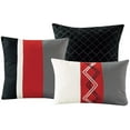 thumbnail image 3 of Chezmoi Collection 7-Piece Red/Black/Gray/White Modern Stripe Zigzag Embroidery Comforter Set, California King, 3 of 7