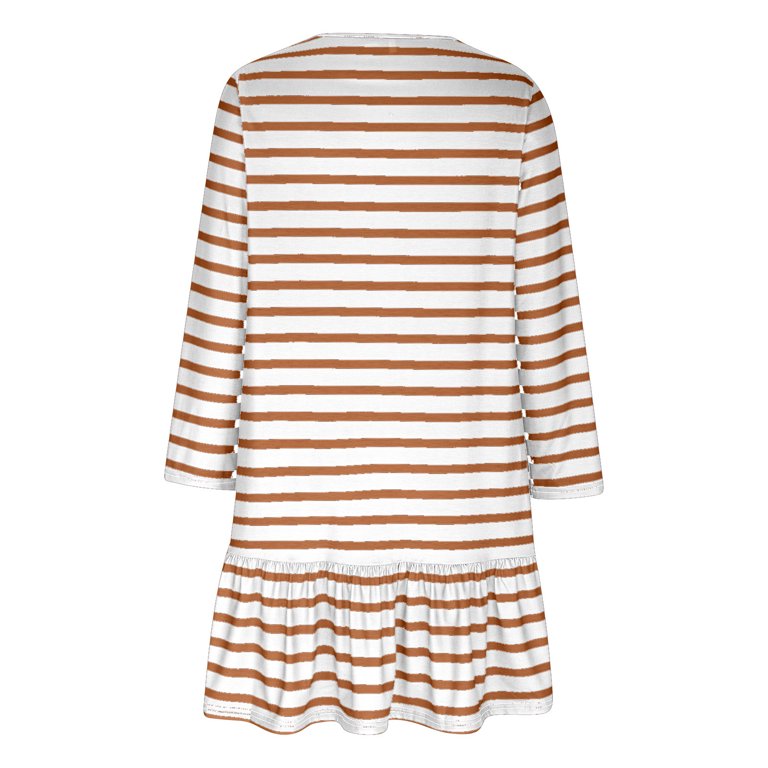 Xunlbb Dresses for Women Fall Winter Striped Oversized Crew Neck Long Sleeve Loose Fashion Casual Flowy Cute Bump Friendly Midi Dresses with Pockets