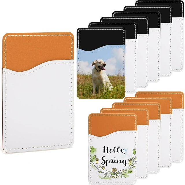 12 Pack Sublimation Blanks Phone Wallet, PU Leather Phone Card Holder for Back of Phone, DIY Blanks Credit Card Pocket for Phone Case, Stick on Wallet for Cell Phone