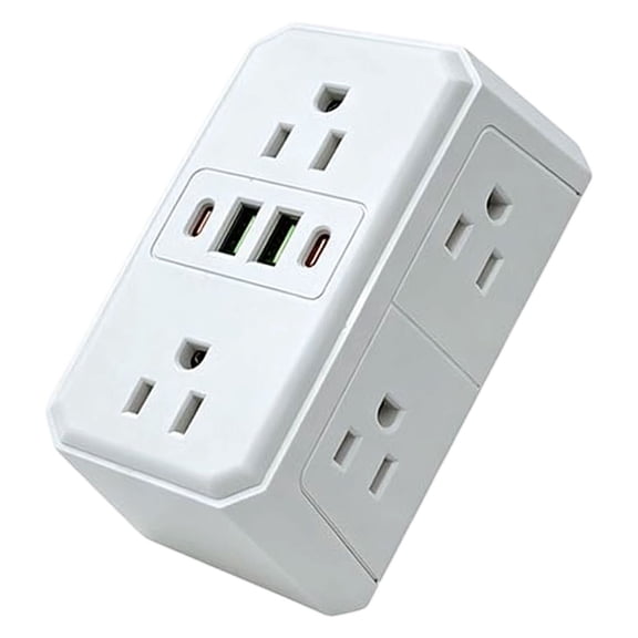 6 Wall Plug Extender with 4 USB Ports Including 2 Type C Smart Home Surge Protector Power Strip for Travel Dorm Room