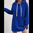 thumbnail image 2 of Suéter Deportivo Informal de Larga con Cordón y Cuello de Gofre para Mujer, Holgado, con Capucha y Bolsillos Azul Colorido L, 2 of 3