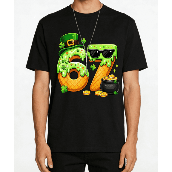 Men's Women's St Patricks Day 67 with Leprechaun Hat T-Shirt S-5XL