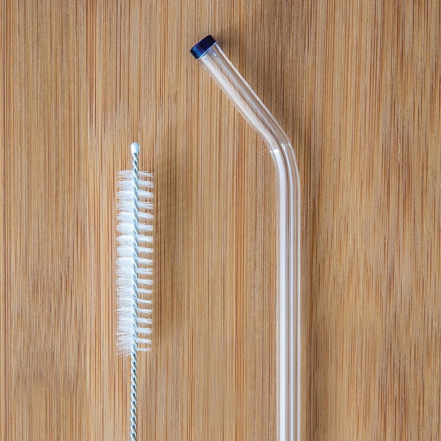 Hosuly 36 Pcs Curved Glass Reusable Straws with 12 Cleaning Brushes 8 x 8  mm Bent Glass Straw Clear Drinking Travel Straw Glass Drinking Straws Glass