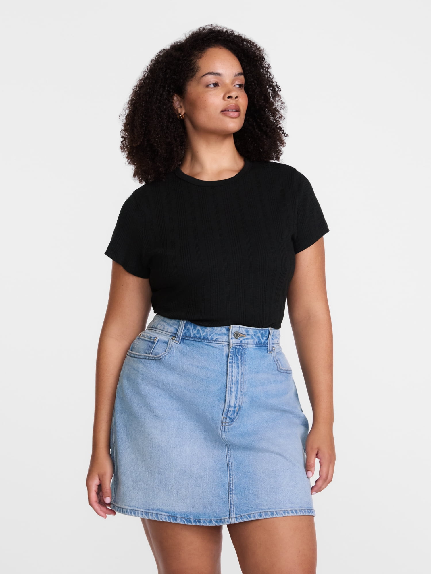 Scenario Women's Variegated Rib Tee with Short Sleeves, Sizes XS-XXXL