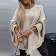 thumbnail image 4 of Women'S Elegant Knitted Cape Sweater Crew Neck Long Sleeve Baggy Tops Fashion Knitted Shawl Sweater Apricot XXL, 4 of 8