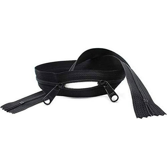 Double Slide YKK Zippers - #4.5 Coil with Closed Bottom Two Head to Head Long Zipper Pulls. - Color Black - Choose Length - Made in The United States (5 Zippers Per Pack) (22" Inches)