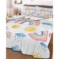 thumbnail image 3 of Quilts Queen Size Bedding Set, Cute Rainbow Sun Lightweight Quilted Comforter, Rainy Simple Drawing Soft Reversible Bedspread Coverlet with Pillow Covers for All Season, 90" x 96", 3 of 7