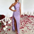 thumbnail image 4 of BRGZLK Women's One Shoulder Dresses High Split Bodycon Ruched Satin Prom Dress Asymmetric Hem Cocktail Wedding Party Maxi Dress Date Night Outfits Purple M, 4 of 6