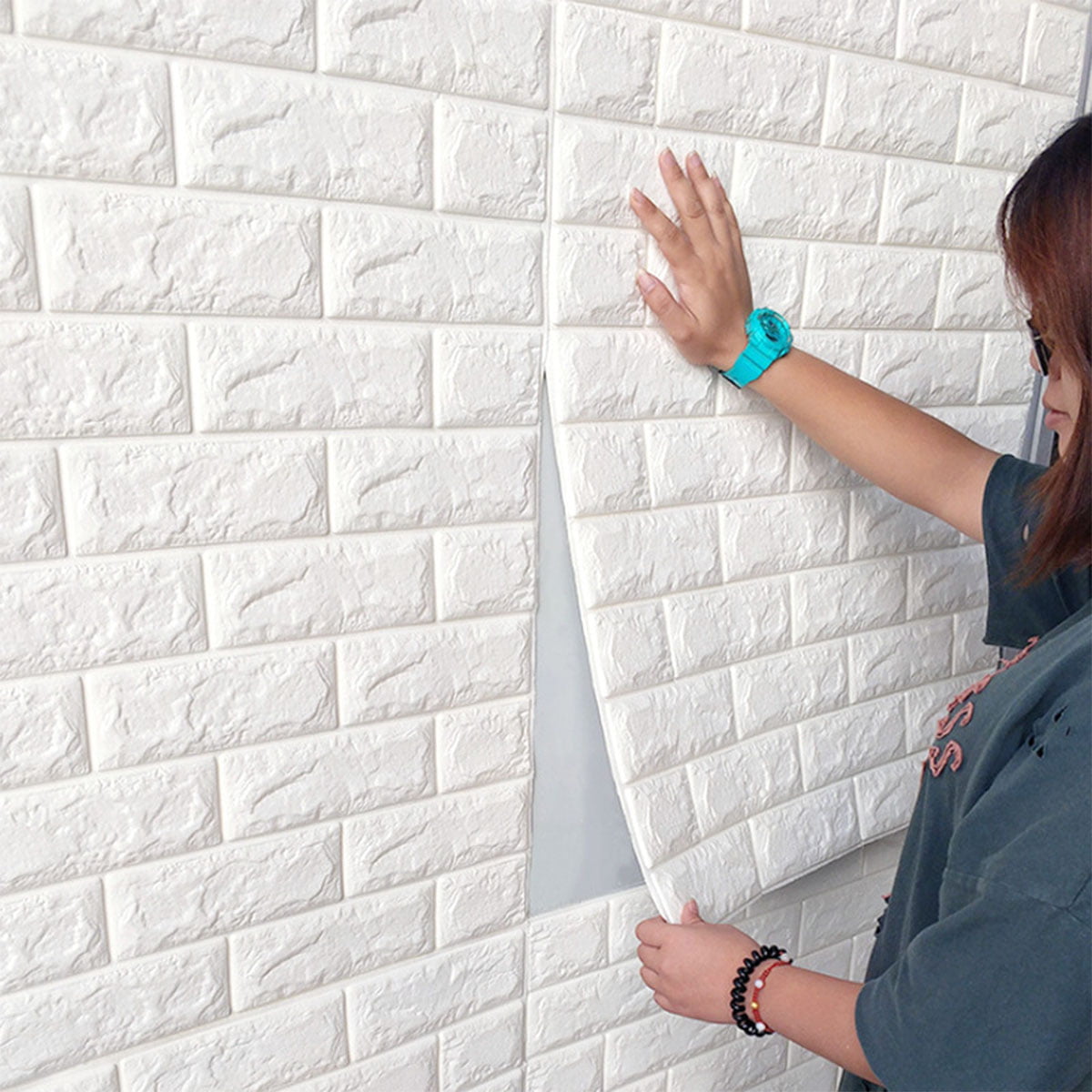 10PCS 3D Brick Wall Stickers PE Foam Self-Adhesive Home Wall Sticker White 