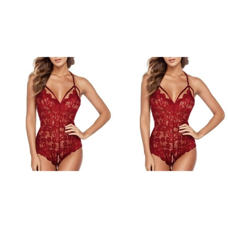 Wijhcboe 2 Pack Lace Sparkly Lingerie for Women Blackless Crotch Open Bodysuit X Pasties for Women Out Jumpsuit Women Lingerie Women Christmas Lingerie plus Size Hollow Pajamas I Love Daddy Lingerie