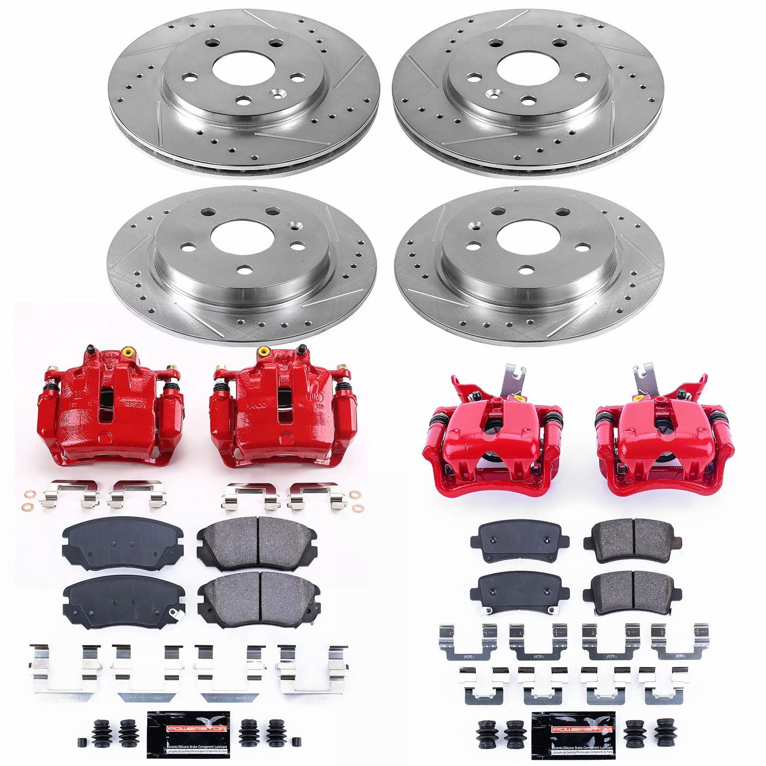 PowerStop Front and Rear Z23 Evolution Sport Brake Pad and Rotor Kit with Red Powder Coated Calipers Fits: CHEVROLET Select Models KC5523A