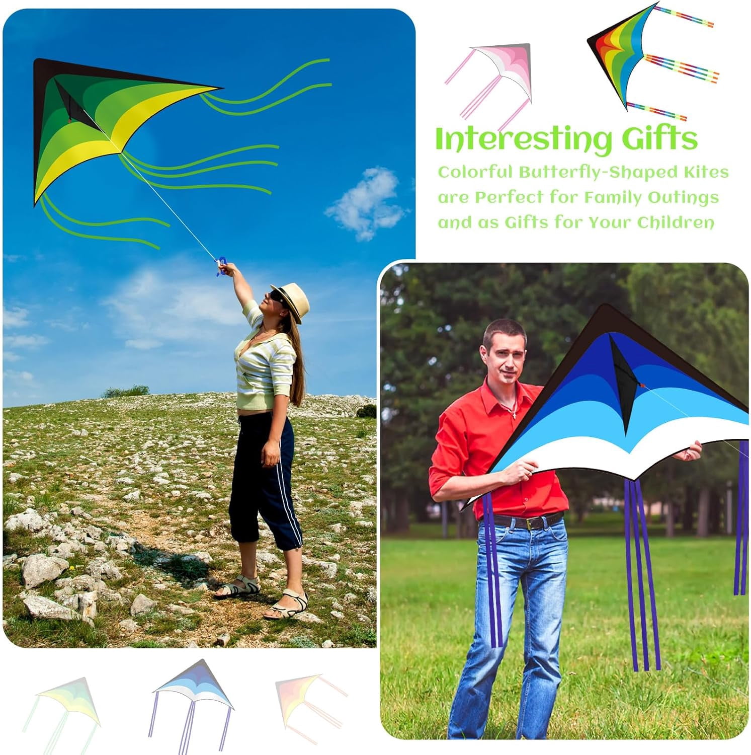 Large Delta Kites for Adults Easy to Fly 57.1 Inch with 328.1 ft String Rainbow Beach Delta Kites for Beginner Outdoor Supplies(Classic)
